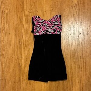 Motionwear Black Gymnastics Leotard with Pink Zebra Accents